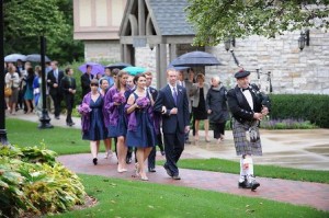 Ted Prairieland Piper Bagpiper leading the wedding